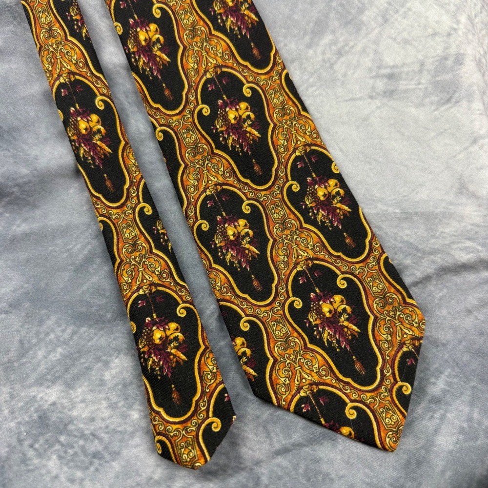 Polo Ralph Lauren Mark Shale Silk Tie Baroque Medallion Gold Burgundy Black Hand